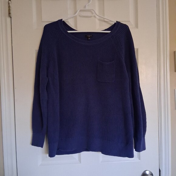 Talbots Women's Size 2X Blue Patch Pocket Crewneck Knit Sweater - Picture 2 of 11